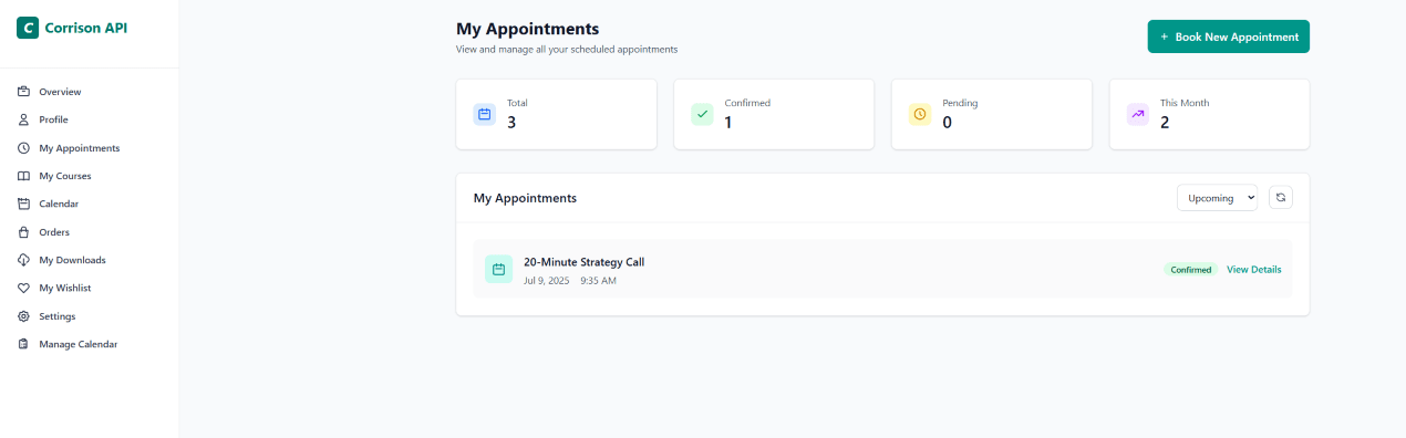 corrison api calendar appointments